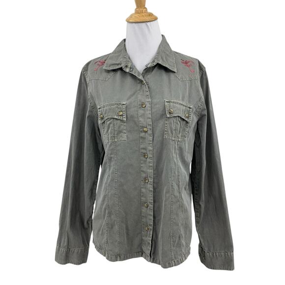 Gramicci Shirt Womens L Large Shitake Long Sleeve Button Up Pearl Snap Western - Picture 1 of 10